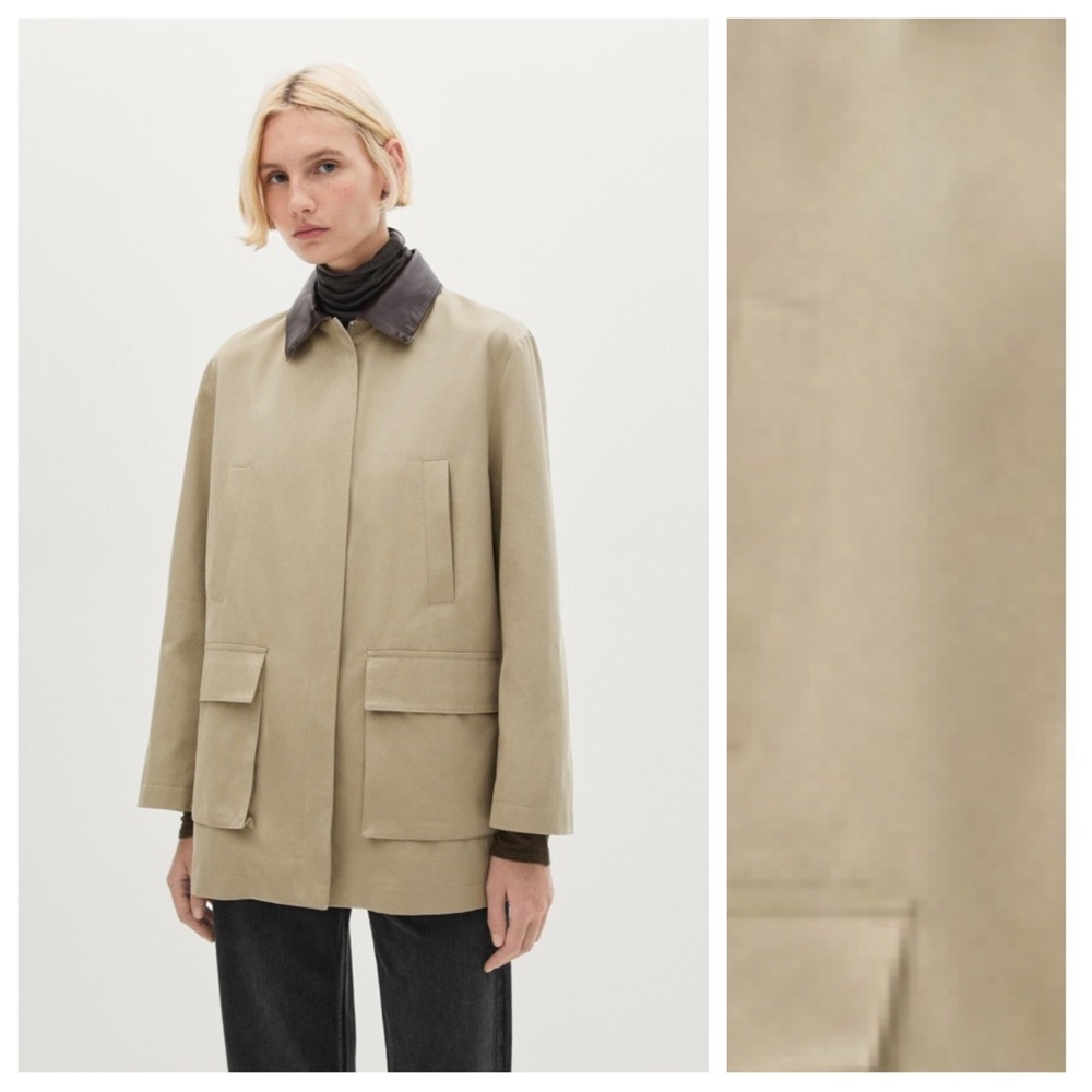 NWT. Massimo Dutti Khaki Tan Leather Collar Parka Jacket. Size S. - Picture 2 of 12